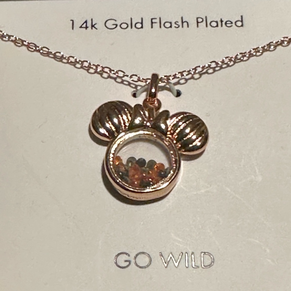 new disney halloween pumpkin minnie mouse rosegold necklace pendant black orange